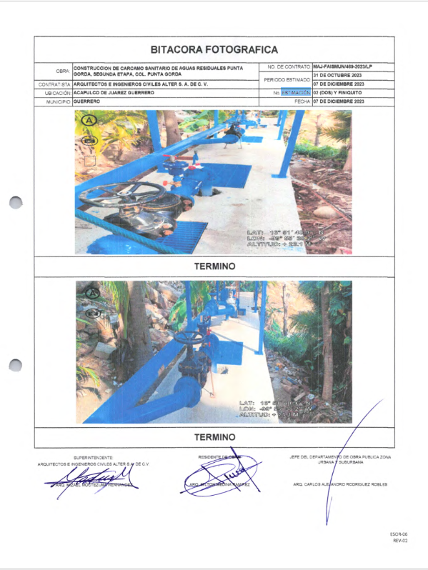 Evidencia fotográfica obra 5 Distrito 4