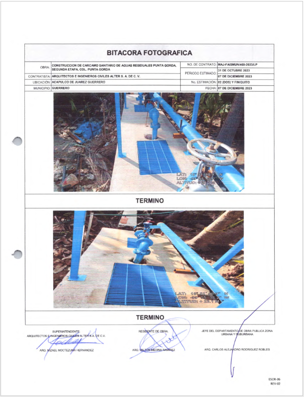 Evidencia fotográfica obra 5 Distrito 4